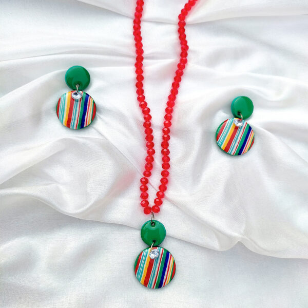 Multicolor Resin & Pearl Jewelry Set | Handmade Polymer Clay Necklace & Earrings by trendyhac