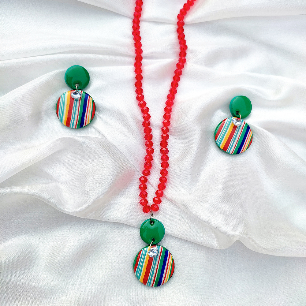 Multicolor Resin & Pearl Jewelry Set | Handmade Polymer Clay Necklace & Earrings by trendyhac
