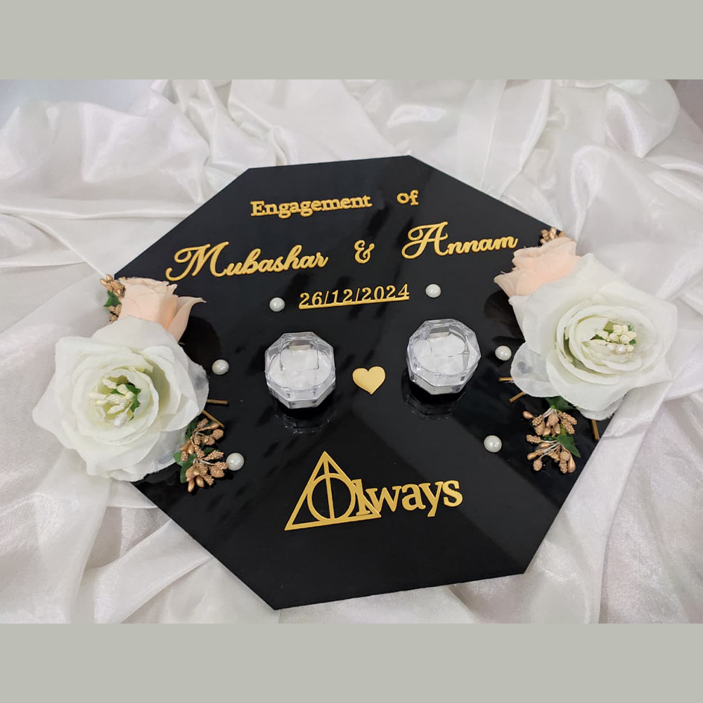 Black Acrylic Ring Tray / Ring Holder for Engagement and Wedding