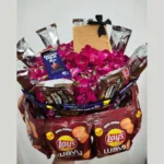 Front angle view of the customized multi-tier snack tower showing its grand presentation and physical size.