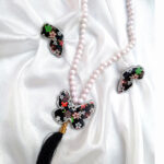 Butterfly Floral Design with Pearl Jewelry Set | Handmade Polymer Clay Necklace by trendyhac