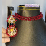 Red floral polymer clay choker Earrings