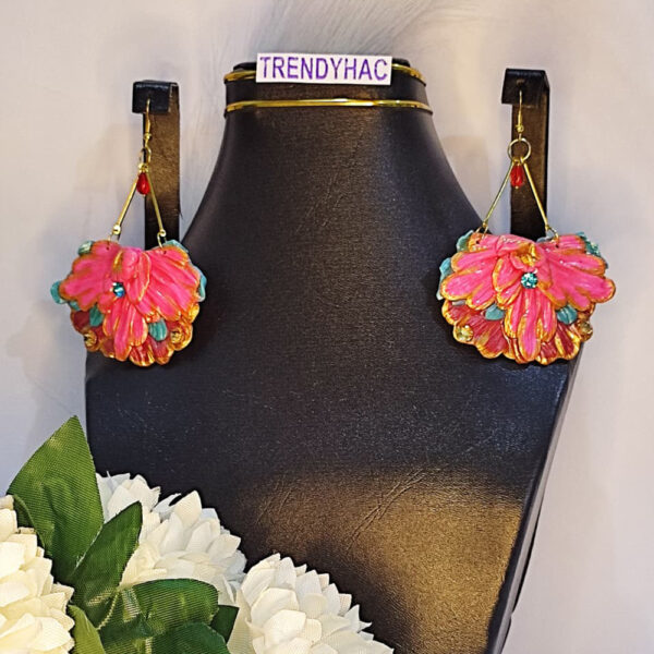 Hot Pink Floral Earrings | Resin and Clay Jewellery by Trendyhac