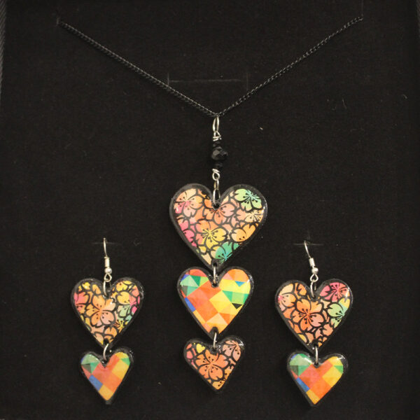 Floral Heart-Shaped Jewelry Set | Handmade Polymer Clay Necklace & Earrings by trendyhac