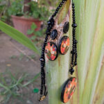 Floral Black Beaded Jewelry Set | Handmade Polymer Resin & Clay Necklace Set by trendyhac
